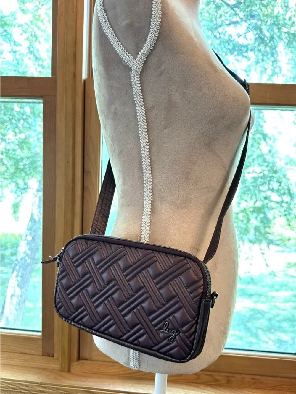 Lug RFID Blocking Purple Quilted Crossbody Belt Bag Travel Organizer Convertible
